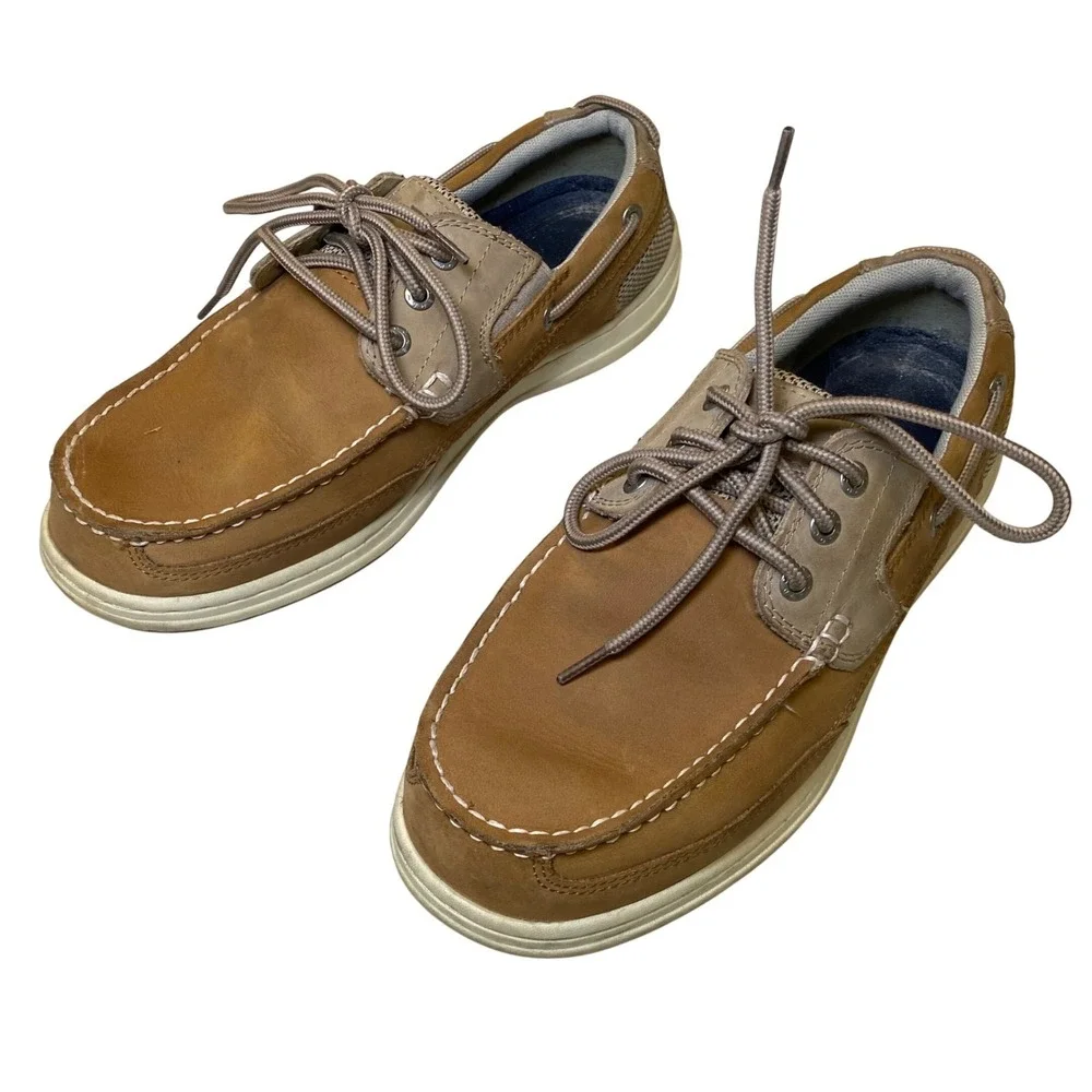 Dockers Men's Boat Shoes Leather Lace Up Tan Casual Deck Shoes Size 8W